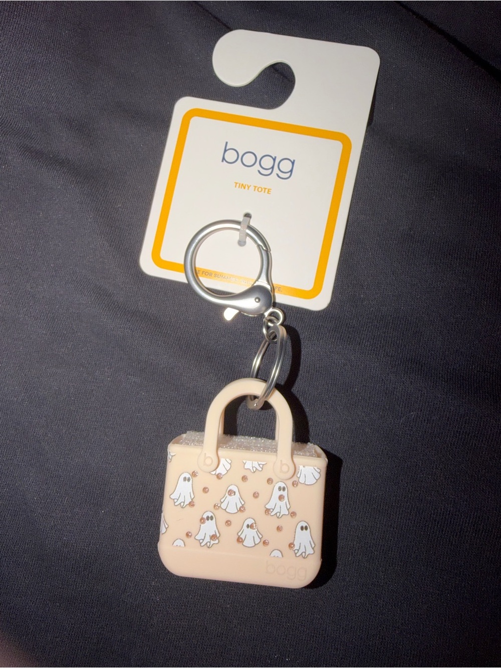 BOGG BAG Tiny Tote Keychain in Light Peach with White Ghosts